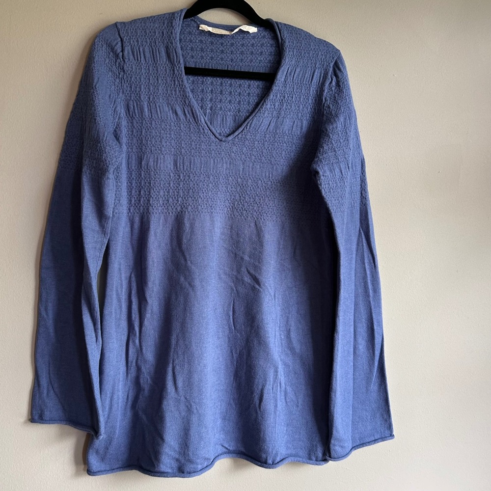 Athleta Women Blue Cotton Cashmere Blend Smocked Tunic Sweater Medium 772709